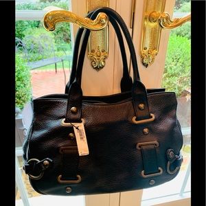 Harold’s Black Pebbled Leather Handbag with Handles…Zipper…NWT
